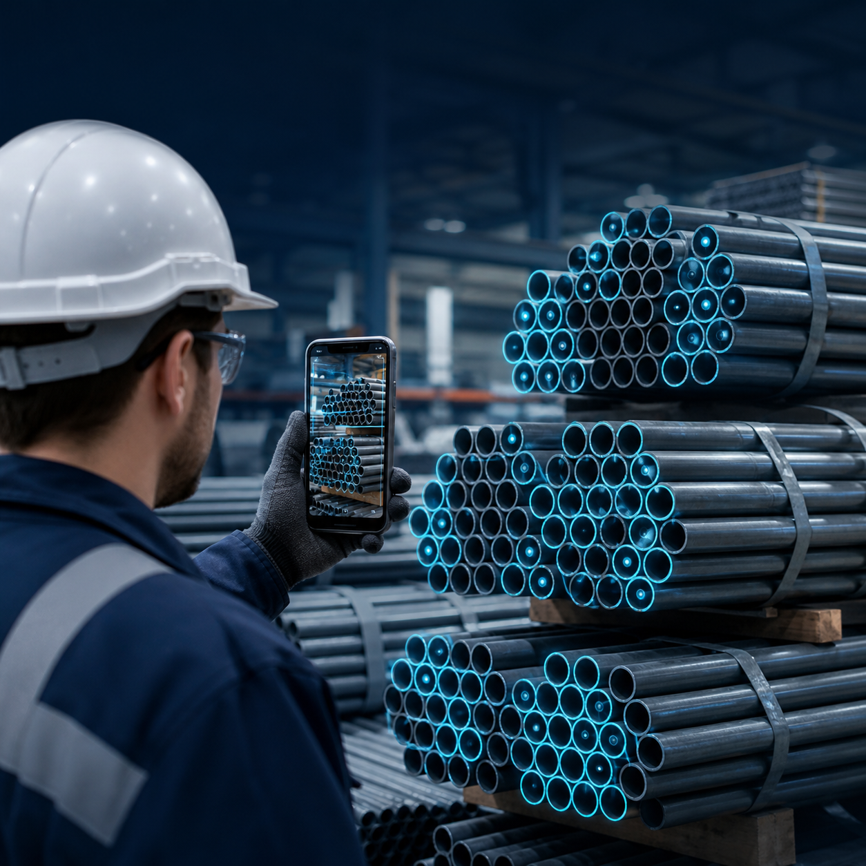 Opérateur utilisant CountThings pour compter automatiquement des tubes métalliques